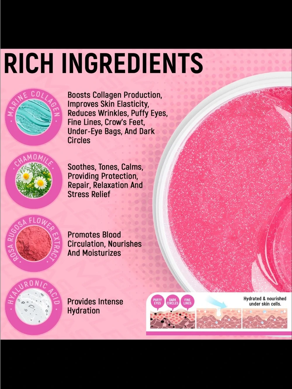 New 60 pcs Mashele Rose Eye Patches - Pink Hydrogel Under-Eye Patches Masks